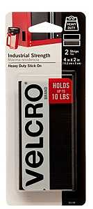 VELCRO Brand 90199 Hook and Loop Fastener, 2 in W, 4 in L, Nylon, Black, Rubber Adhesive