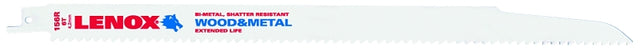 Lenox 20585156R Reciprocating Saw Blade, Bi-Metal, Applicable Materials: Ferrous, Metal, Nail-Embedded Wood