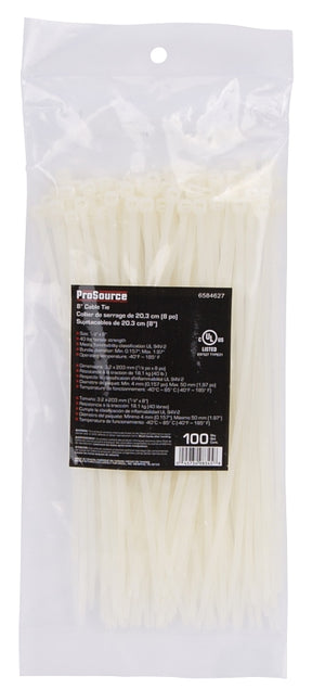 ProSource CV200S-1003L Cable Tie, 8 inches, 40lb Tensile Strength, Self-Lock Locking, Nylon, Clear