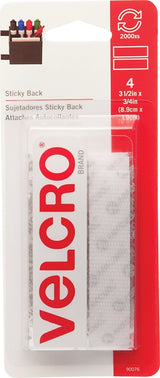 VELCRO Brand 90076 Hook and Loop Fastener, 3/4 in W, 3-1/2 in L, Nylon, White, Rubber Adhesive
