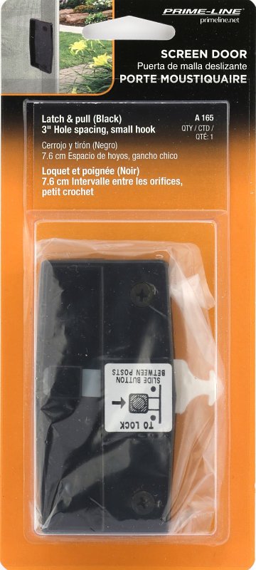 Prime-Line A 165 Door Latch and Pull, Mounting Hole Center to Center: 3 in, Plastic/Steel, Black