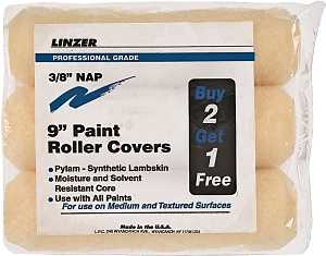 Linzer RS1433 Roller Cover, 3/8 in Thick Nap, 9 in L, 12/PK