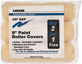 Linzer RS1433 Roller Cover, 3/8 in Thick Nap, 9 in L, 12/PK