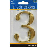 HILLMAN Distinctions 4 in. Gold Zinc Die-Cast Screw-On Number 3 1 pc, Pack of 3