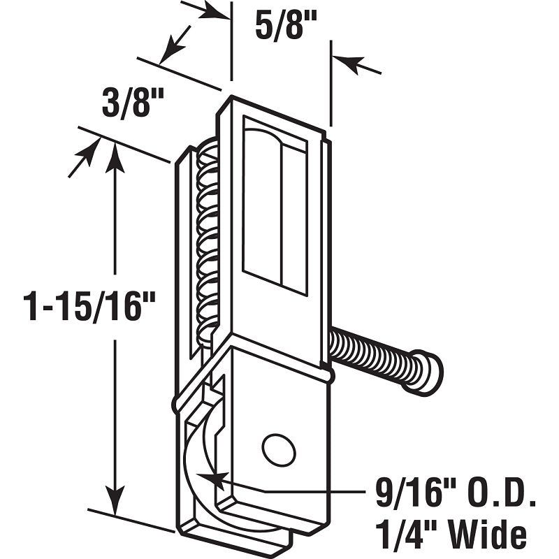 Prime-Line B 544 Edge Roller Assembly, 9/16 in Dia Roller, 1/4 in W Roller, Polyethylene Roller, Flat Roller, 5/8 in W