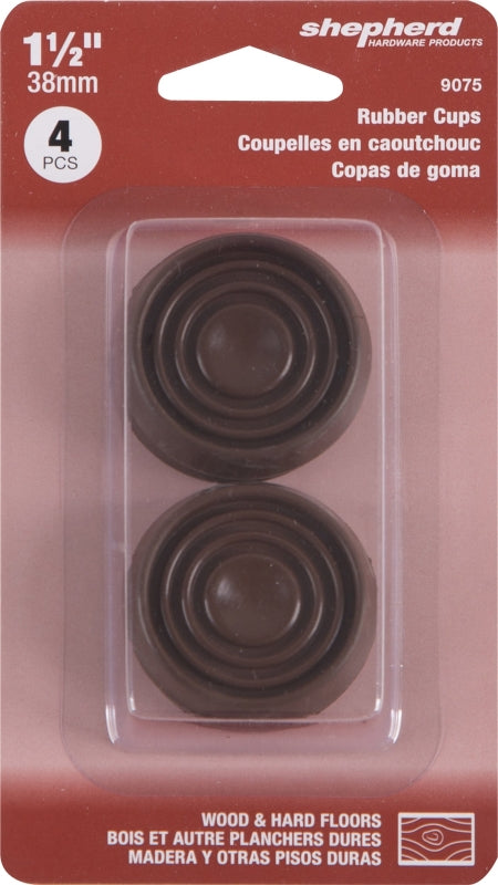Shepherd Hardware 9075 Caster Cup, Round, 1-1/2 in Dimensions, Rubber, Brown, 4/PK, Pack of 6