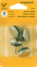 Shepherd Hardware 9099 Furniture Glide, Round, 7/8 in Dia Dimensions, Nickel, Silver, 4/PK, Pack of 6