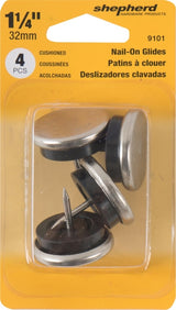 Shepherd Hardware 9101 Furniture Glide, Round, 1-1/4 in Dia Dimensions, Nickel, Silver, 4/PK, Pack of 6
