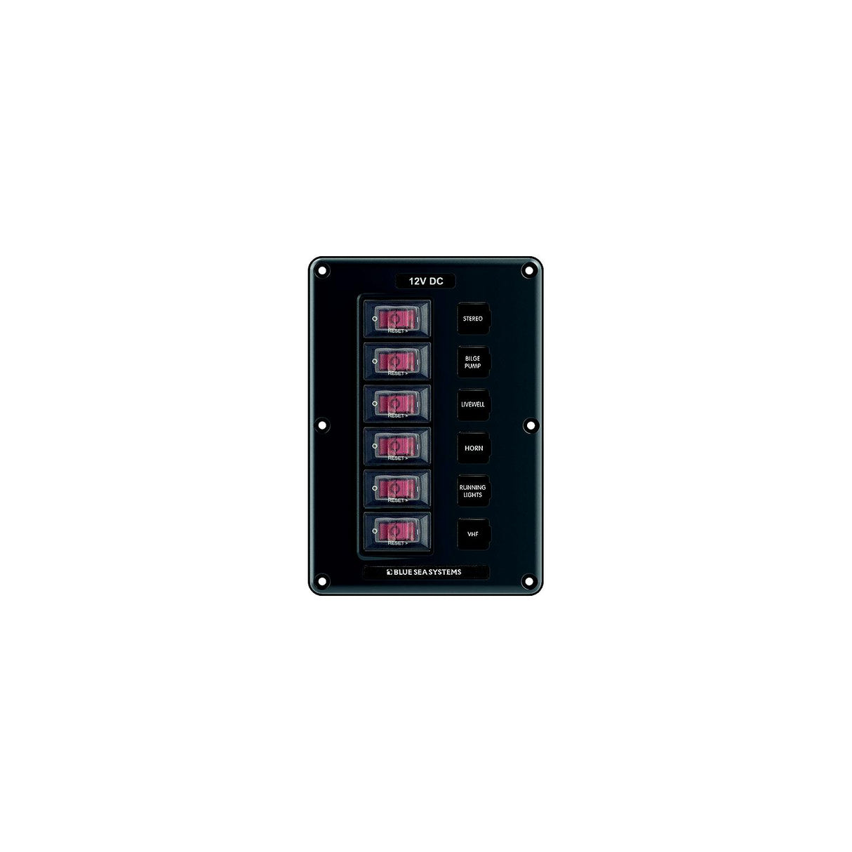 Blue Sea 4322 Water-Resistant Circuit Breaker Switch Panel, 6 Position