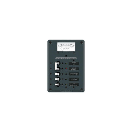 Blue Sea Systems 8043 Traditional Metal Circuit Breaker Panel - AC Main + 3 Positions, AC Voltmeter