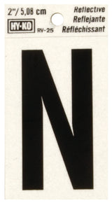 Hy-Ko RV-25/N Reflective Letter, 1-1/2 in W x 3 in H Dimensions, Character: N, 2 in H Character, Black Character, Vinyl, Pack of 10