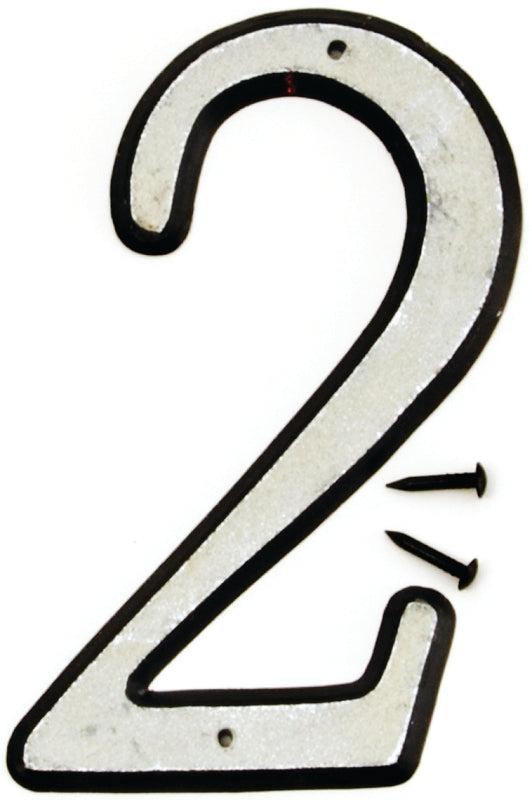 Hy-Ko 30600 Series 30602 Reflective House Number, Character: 2, 4 in H Character, Black/White Character, Plastic, Pack of 10
