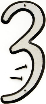 Hy-Ko 30600 Series 30603 Reflective House Number, Character: 3, 4 in H Character, Black/White Character, Plastic, Pack of 10