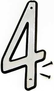 Hy-Ko 30600 Series 30604 Reflective House Number, Character: 4, 4 in H Character, Black/White Character, Plastic, Pack of 10
