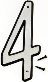 Hy-Ko 30600 Series 30604 Reflective House Number, Character: 4, 4 in H Character, Black/White Character, Plastic, Pack of 10