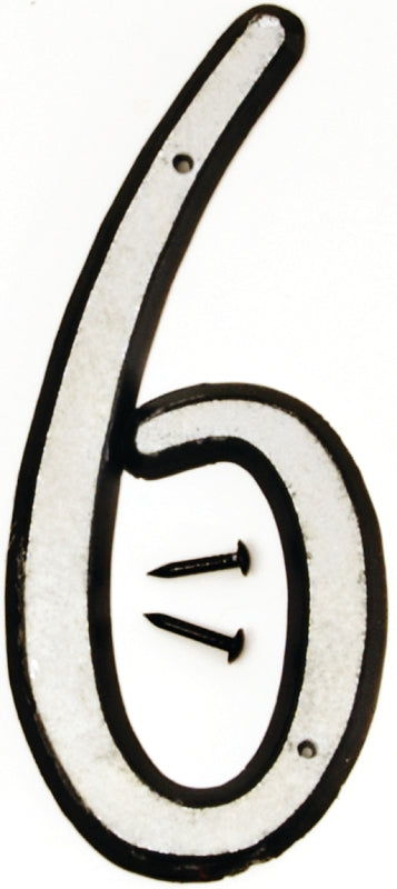 Hy-Ko 30600 Series 30606 Reflective House Number, Character: 6, 4 in H Character, Black/White Character, Plastic, Pack of 10