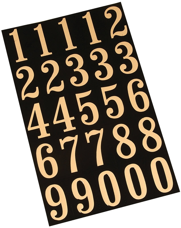 Hy-Ko MM-5N Self-Adhesive Packaged Number Set, 3 in H Character, Gold Character, Black Background, Vinyl