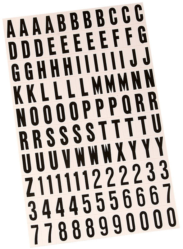 Hy-Ko MM-6 Self-Adhesive Packaged Number and Letter Set, 13/16 in H Character, Black Character, White Background, Vinyl, Pack of 10