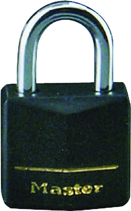 Master Lock 131Q Padlock, 1-3/16 in W Body, Keyed Alike Key, 3/16 in Dia Shackle, Steel Shackle, Brass Body