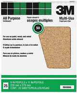 3M 99406 Sandpaper Sheet, 11 in L, 9 in W, Coarse, 50 Grit, Aluminum Oxide Abrasive, Paper Backing