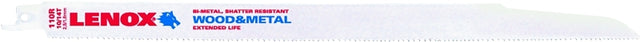 Lenox 20584S110R Series Reciprocating Saw Blade, Applicable Materials: Nail-Embedded Wood, Non-Ferrous Metal, 3/4 in W