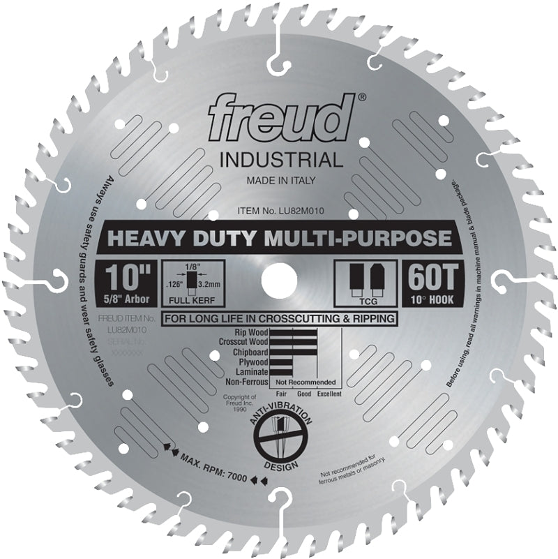 Freud LU82M010 Circular Saw Blade, 10 in Dia, 5/8 in Arbor, 60-Teeth, Carbide Cutting Edge