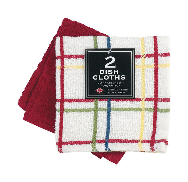 Ritz Paprika Cotton Check/Solid Dish Cloth 2 pk, Pack of 3