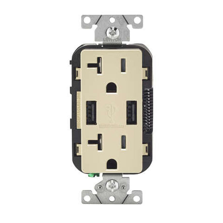 Leviton Decora 20 amps 125 V Type A Ivory Outlet and USB Charger 5-20R 1 pk