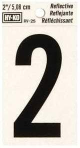 Hy-Ko RV-25 Series RV-25/2 Self-Adhesive Reflective Number, Character: 2, 2 in H Character, Black Character, Vinyl, Pack of 10
