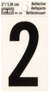 Hy-Ko RV-25 Series RV-25/2 Self-Adhesive Reflective Number, Character: 2, 2 in H Character, Black Character, Vinyl, Pack of 10