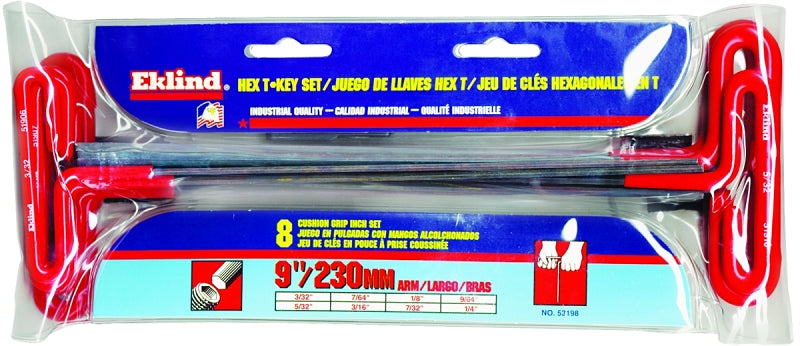 Eklind 53198 Hex T-Key Set, Includes: 3/32 to 1/4 in Hex T-Keys, 8-Piece, Black