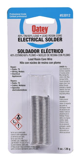 Oatey 53012 Rosin Core Wire Solder, 1 oz Carded, Solid, Silver, 361 to 460 deg F Melting Point