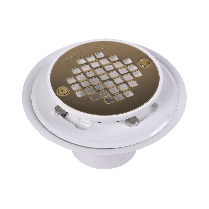 Oatey 42404 Shower Drain, PVC, White, Specifications: Screw-In Cover Design