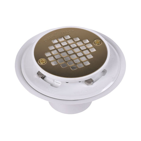 Oatey 42404 Shower Drain, PVC, White, Specifications: Screw-In Cover Design