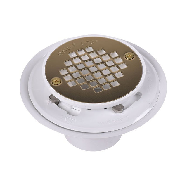 Oatey 42404 Shower Drain, PVC, White, Specifications: Screw-In Cover Design