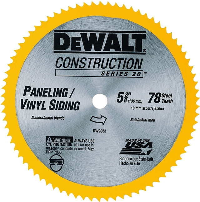DEWALT DW9053 Circular Saw Blade, 5-3/8 in Dia, 10 mm Arbor, 80-Teeth, Tungsten Carbide Cutting Edge