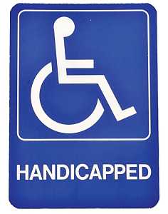 Hy-Ko D-17 Graphic Sign, Rectangular, HANDICAPPED, White Legend, Blue Background, Plastic, 7 in H x 5 in W Dimensions, Pack of 5