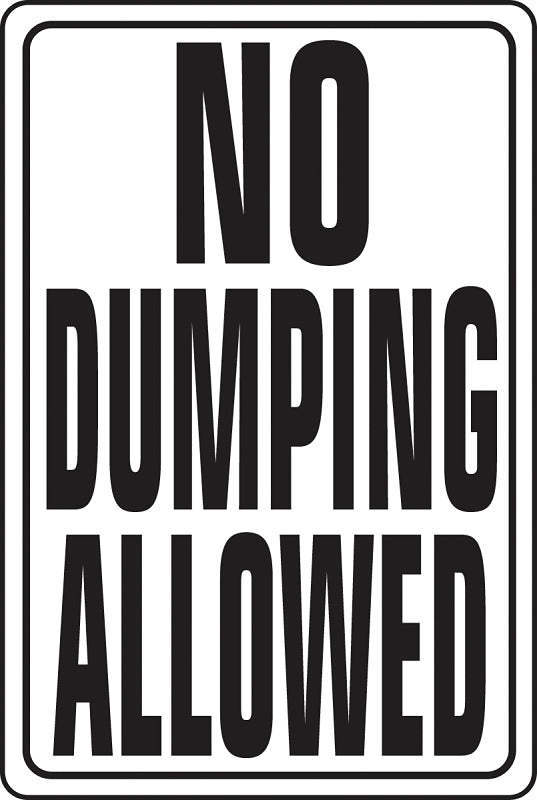 Hy-Ko HW-4 Parking Sign, Rectangular, NO DUMPING ALLOWED, Black Legend, White Background, Aluminum