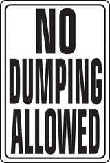 Hy-Ko HW-4 Parking Sign, Rectangular, NO DUMPING ALLOWED, Black Legend, White Background, Aluminum