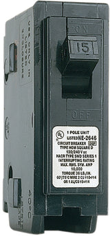 Square D Homeline HOM115CP Circuit Breaker, Mini, 15 A, 1-Pole, 120 V, Fixed Trip, Plug, Black