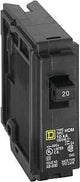 Square D Homeline HOM120CP Circuit Breaker, Mini, 20 A, 1-Pole, 120 V, Fixed Trip, Plug, Black