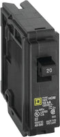 Square D Homeline HOM120CP Circuit Breaker, Mini, 20 A, 1-Pole, 120 V, Fixed Trip, Plug, Black