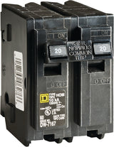 Square D Homeline HOM220CP Circuit Breaker, Mini, 20 A, 2 -Pole, 120/240 V, Fixed Trip, Plug Mounting, Black