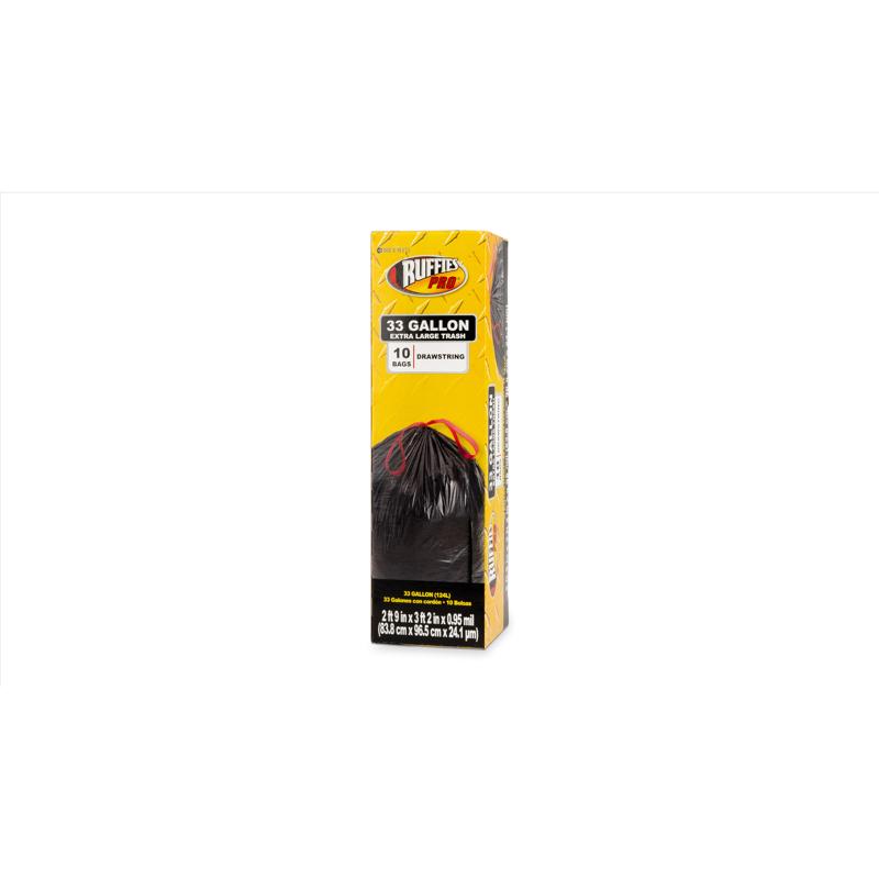 Ruffies Pro 33 gal Trash Bags Drawstring 10 pk, Pack of 12
