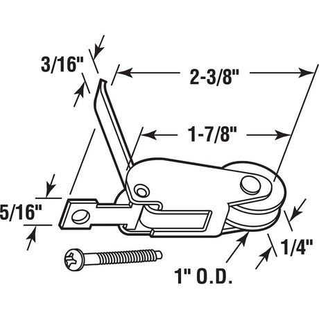 Prime-Line B 518 Roller Assembly, 1 in Dia Roller, 1/4 in W Roller, Plastic/Steel, Silver