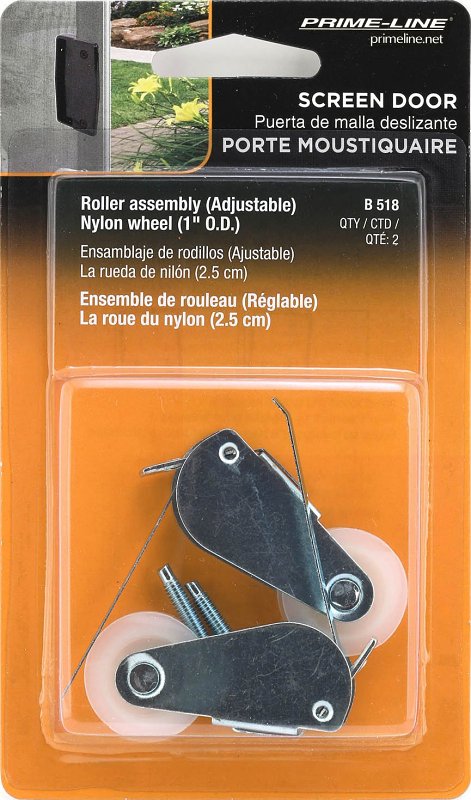 Prime-Line B 518 Roller Assembly, 1 in Dia Roller, 1/4 in W Roller, Plastic/Steel, Silver