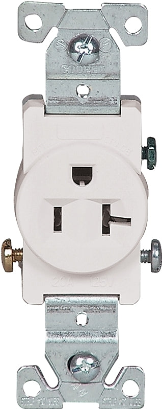 Eaton Wiring Devices 1877W-BOX Single Receptacle, Flush Mounting, 2-Pole, 125 V, 20 A, Side Wiring, NEMA: NEMA 5-20R