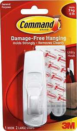 Command 17003CS Clip Strip, 0.46 in Thick, Plastic Backing, White, 5 lb, Pack of 12