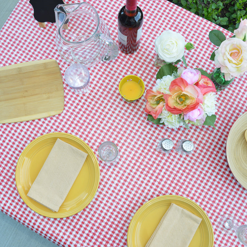 Magic Cover Red/White Checkered Vinyl Disposable Tablecloth 90 in. L X 52 in. W