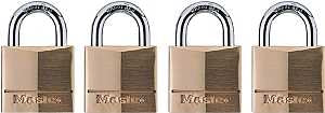 Master Lock 120Q Padlock, Keyed Alike Key, 5/32 in Dia Shackle, 7/16 in H Shackle, Steel Shackle, Brass Body